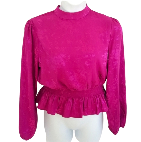 Forever 21 Plus Long Sleeve Peplum Hem Floral Print Blouse Women's Size 0X 12 - Picture 1 of 12